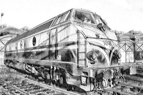 train converted to pencil sketch