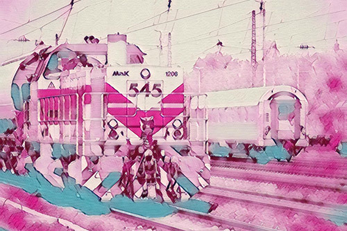 train photo made into watercolor painting