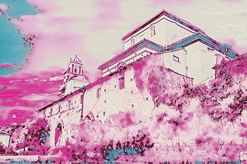castle photo made into watercolor art